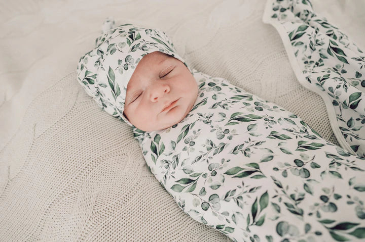 Golden Leaves Jersey Swaddle Stretch Swaddle Wrap & Beanie Set