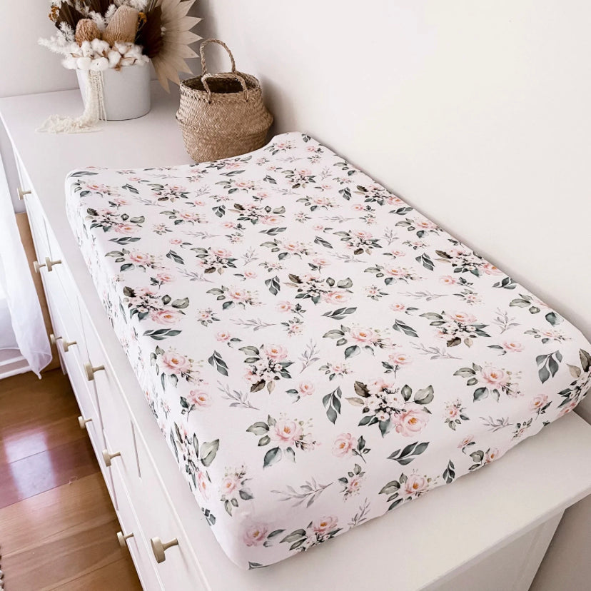 Chloe Floral Bassinet Sheet / Change Mat Cover